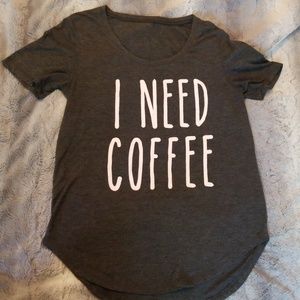 Dark gray graphic tee. I need coffee. Size Medium